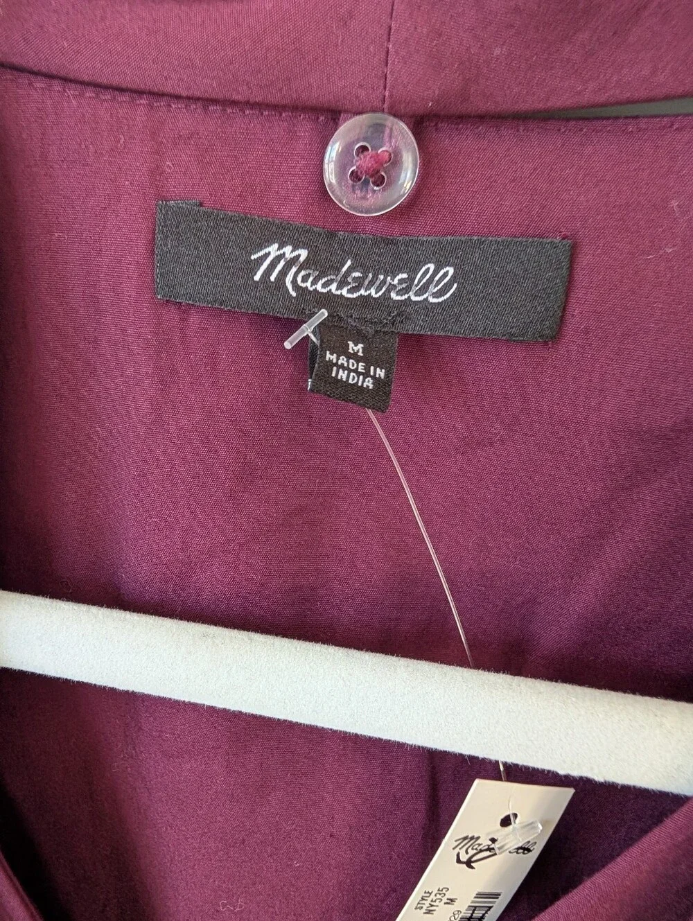 Madewell Neck Tie Button-Down Blouse in Deep Plum / Burgundy (Size M)